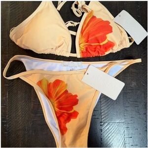 Floral Cream Pastel Yellow Bikini Set with Orange Flower